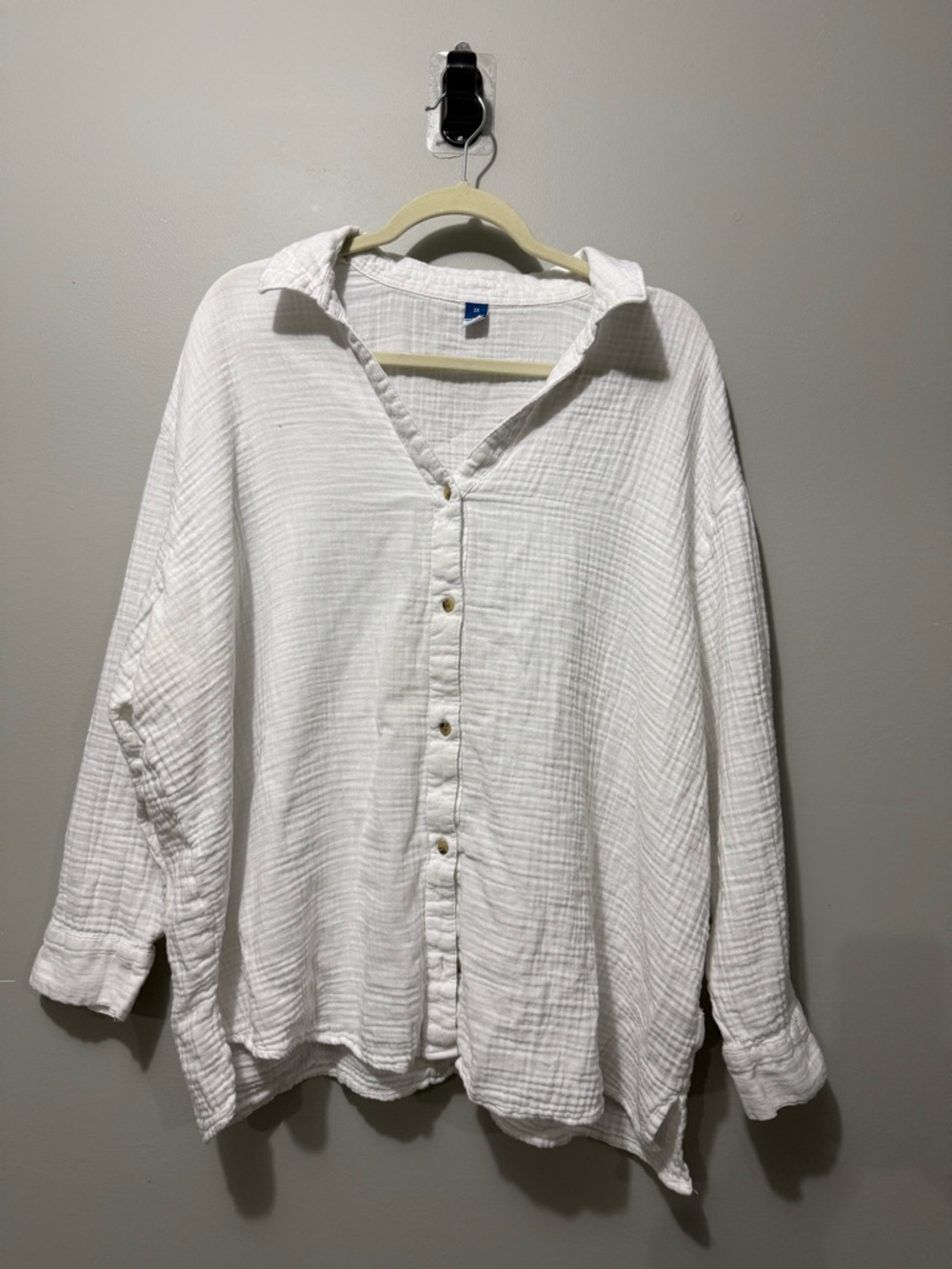 100% Cotton Gauze Button-Down Shirt 2X White minimalist coastal beach vacation